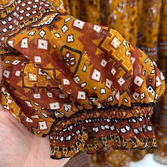 House of Harlow 1960 Boho Rust Gold Brown Ruffle TieredFloral Mini Dress Small - Picture 7 of 13